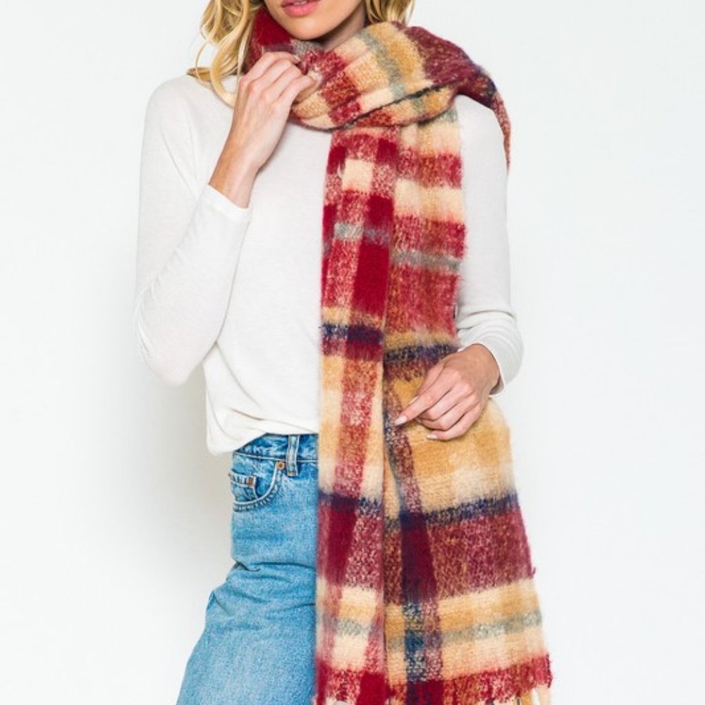 Softer than Cashmere Plaid Scarf, Red, Navy, Camel, Off White - Picture 10 of 11
